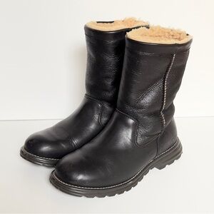 Black Leather Shearling UGG Boots, size US 8